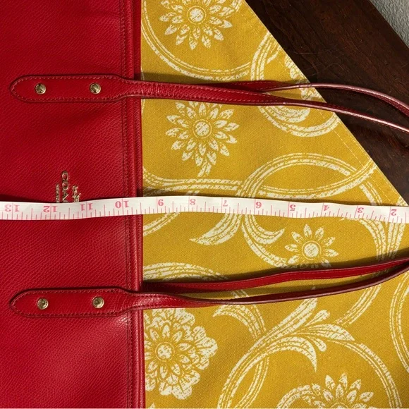 Coach Red Pebbled Leather Tote with Gold Accents - Picture 13 of 14